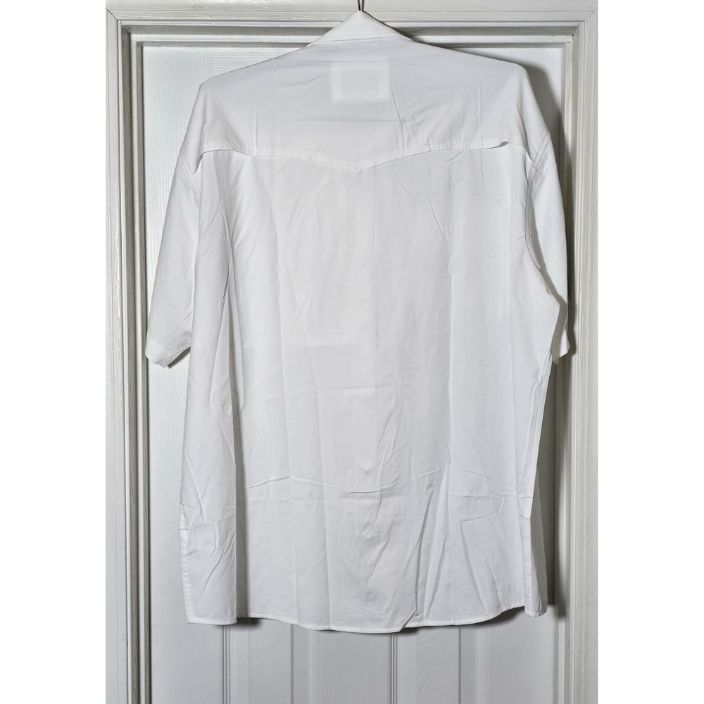 Poncho Men's Size XL White Western Pearl Snap Short Sleeve Shirt Embroidery - Picture 2 of 5